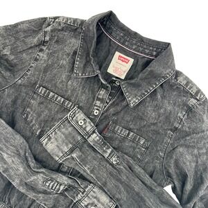 Levi's Kids Girls‎ Acid Wash Black Long Sleeve Button Down Dress Size Large